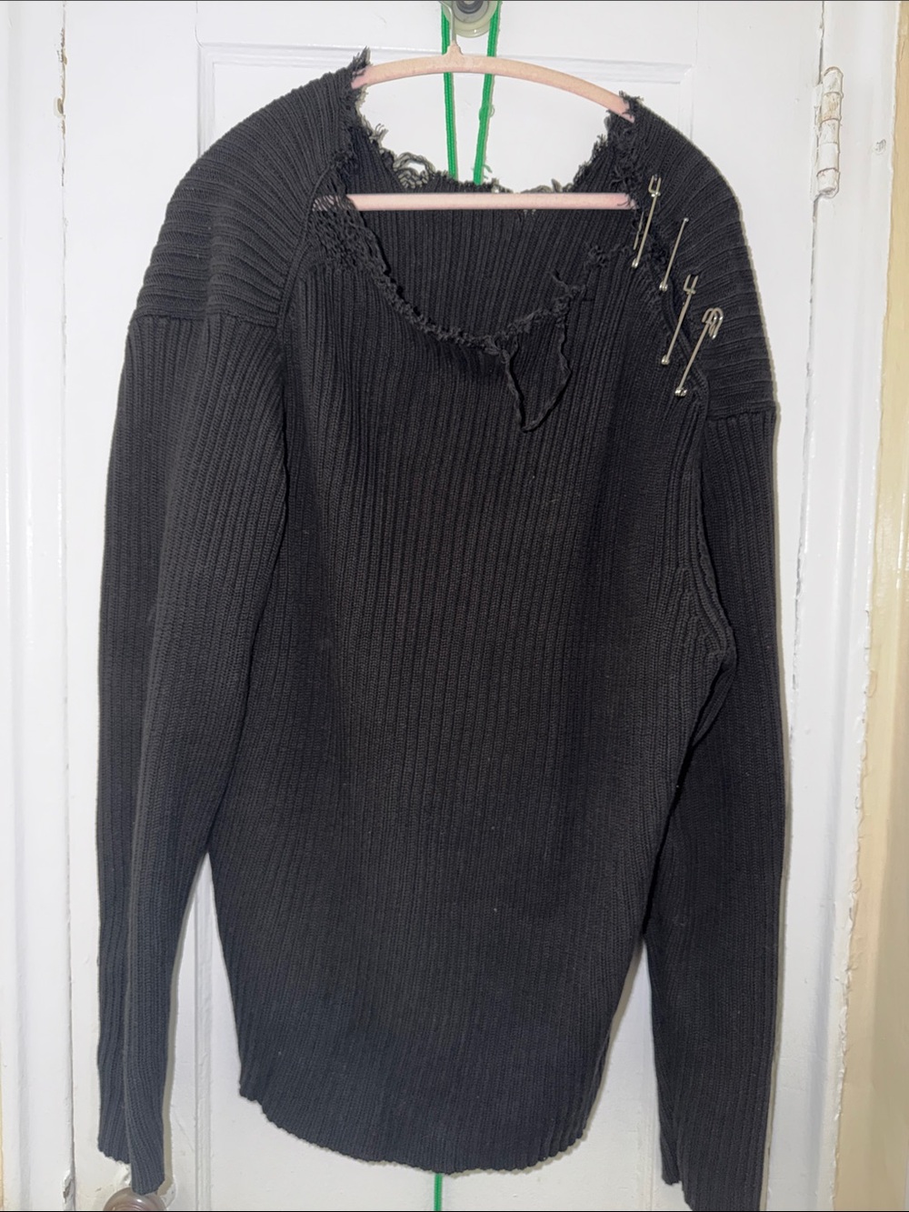 Black Distressed Ribbed Women’s Sweater